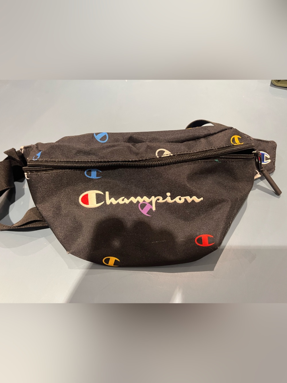 Champion Black Waist Bag with Multicolor Logo Accents
